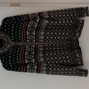 Nomadic Traders Ramie Cotton Mix Fair Isle Grandpa Front Zipper Pullover Sweater